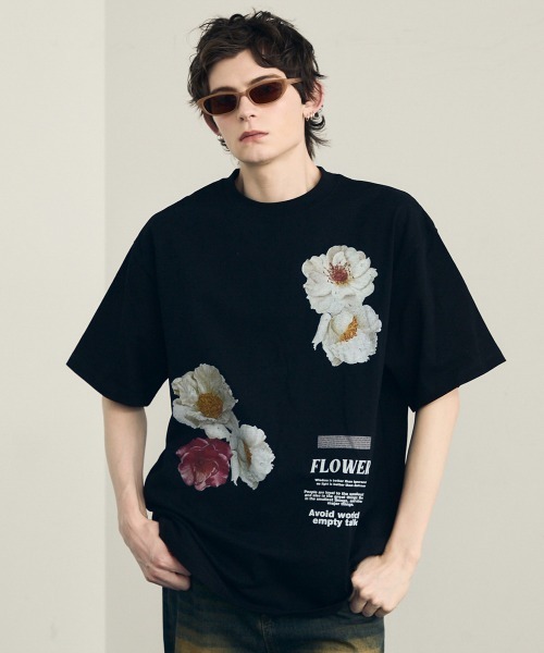 セール】Retro flower design 8oz short sleeve T-shirt / レトロ