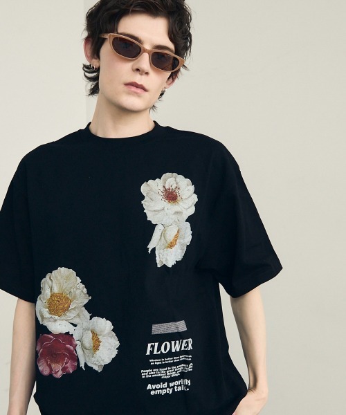 セール】Retro flower design 8oz short sleeve T-shirt / レトロ