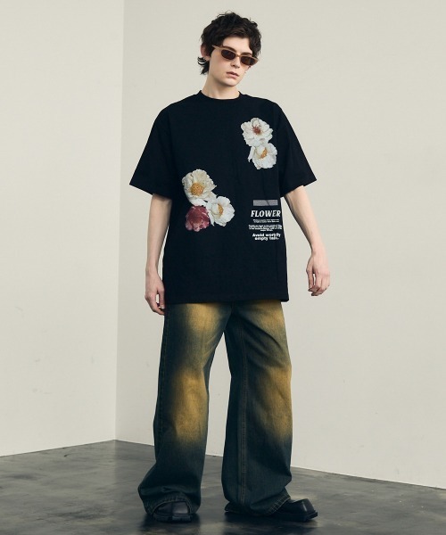 セール】Retro flower design 8oz short sleeve T-shirt / レトロ