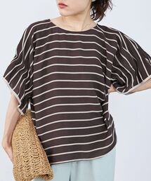 ルクールブラン　ボーダーブラウス ドビーボーダーギャザースリーブブラウス/le.coeur blanc