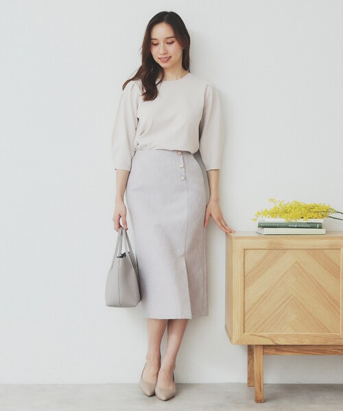 index（インデックス）の「リネンライクラメツイードラップタイトスカート/セットアップ対応【洗濯機洗い可】（スカート・レディース・ライトグレー/ブラック・38/36/40）」の5枚目の写真