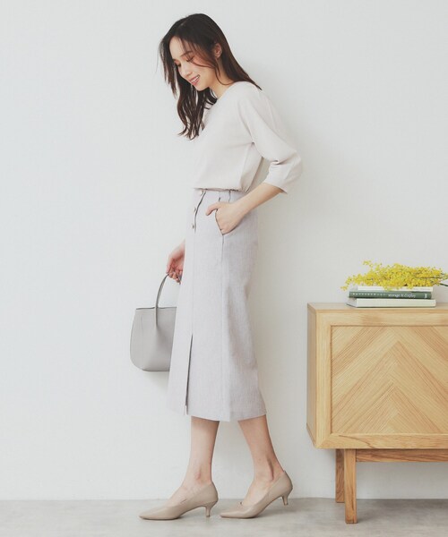 index（インデックス）の「リネンライクラメツイードラップタイトスカート/セットアップ対応【洗濯機洗い可】（スカート・レディース・ライトグレー/ブラック・38/36/40）」の6枚目の写真