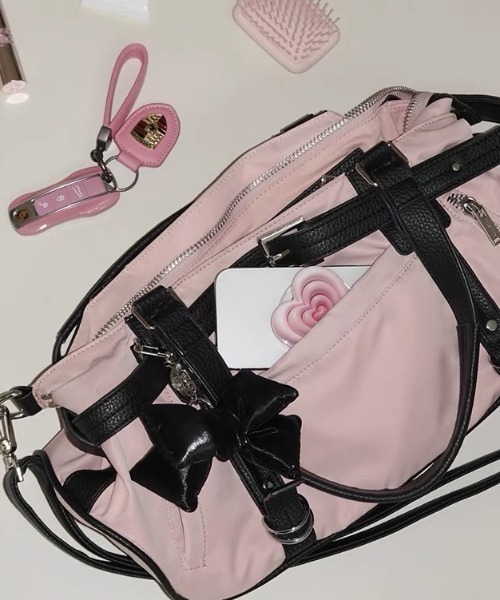 lilful（リルフル）の「【ペットボトル収納可能！】Y2K ベルトボストン2WAYショルダーバッグ ハンドバッグ（ショルダーバッグ・レディース・レオパード/ブラック/ピンク・F）」の8枚目の写真