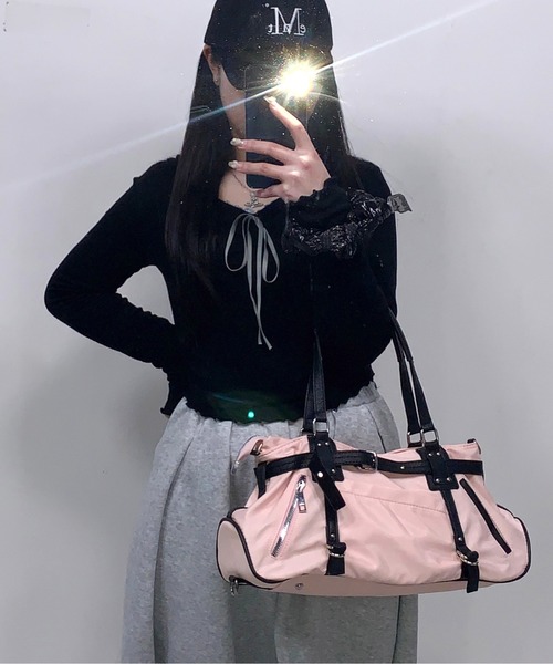 lilful（リルフル）の「【ペットボトル収納可能！】Y2K ベルトボストン2WAYショルダーバッグ ハンドバッグ（ショルダーバッグ・レディース・レオパード/ブラック/ピンク・F）」の12枚目の写真