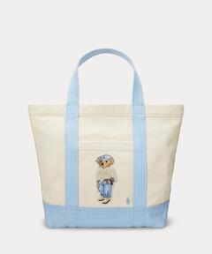【Polo Ralph Lauren】ミディアム・トートバッグ、ブラウン キャンバス ミディアム Polo ベア トート （トートバッグ