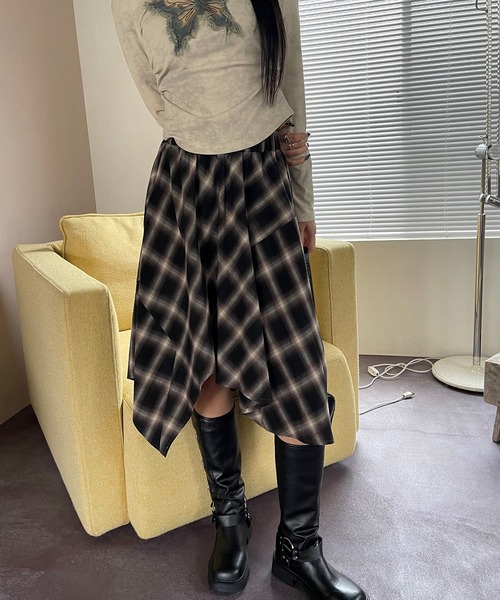 ounce kami check skirt チェックスカート Chick スカート CHECK SKIRT / チェック柄スカートパンツ