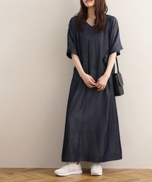 【NOAHL】Vネックシャイニー五分袖ワンピース