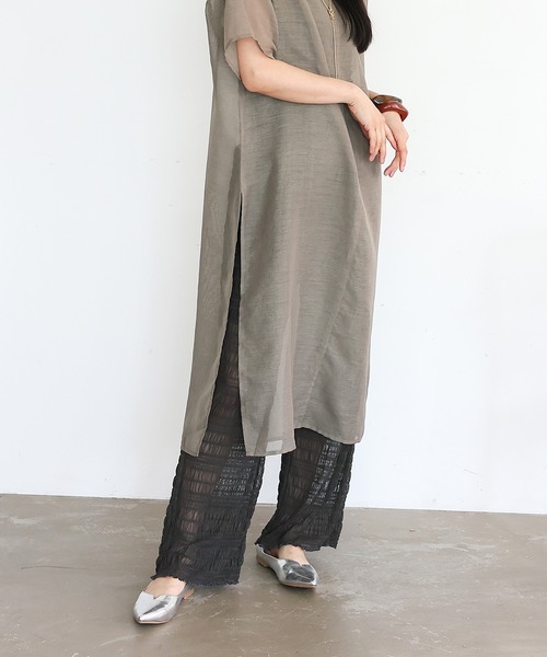 No Rule No Line（ノール－ルノーライン）の「レイヤード風シアーチュールパンツ シアーレギンス（その他パンツ・レディース・チャコール/アイボリー/ブラック・FREE）」の3枚目の写真