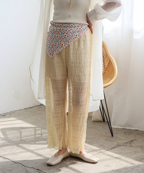 No Rule No Line（ノール－ルノーライン）の「レイヤード風シアーチュールパンツ シアーレギンス（その他パンツ・レディース・チャコール/アイボリー/ブラック・FREE）」の4枚目の写真