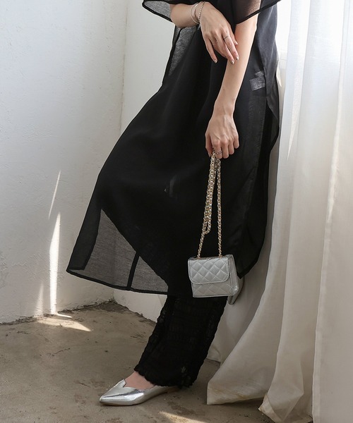 No Rule No Line（ノール－ルノーライン）の「レイヤード風シアーチュールパンツ シアーレギンス（その他パンツ・レディース・チャコール/アイボリー/ブラック・FREE）」の5枚目の写真