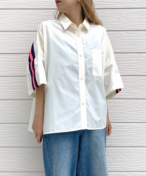 Q（キュー）の「ヨークリブ半袖シャツ（シャツ/ブラウス・レディース・ホワイト/オリーブ・MEDIUM）」の17枚目の写真