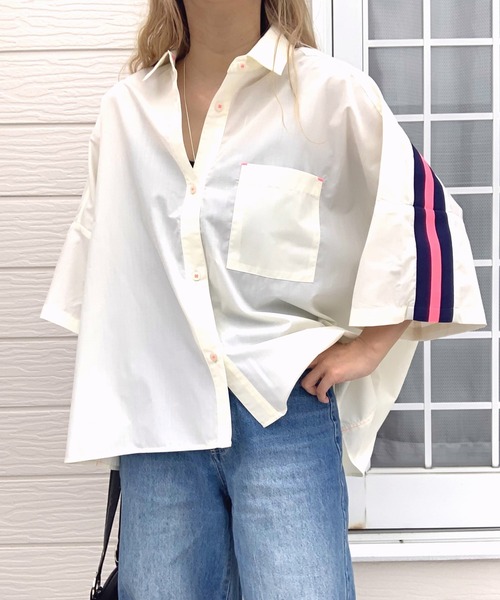 Q（キュー）の「ヨークリブ半袖シャツ（シャツ/ブラウス・レディース・ホワイト/オリーブ・MEDIUM）」の8枚目の写真