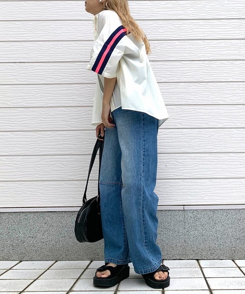 Q（キュー）の「ヨークリブ半袖シャツ（シャツ/ブラウス・レディース・ホワイト/オリーブ・MEDIUM）」の22枚目の写真