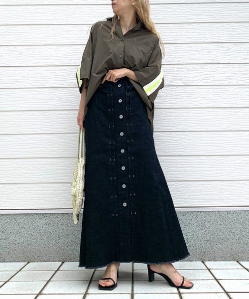 Q（キュー）の「ヨークリブ半袖シャツ（シャツ/ブラウス・レディース・ホワイト/オリーブ・MEDIUM）」の20枚目の写真