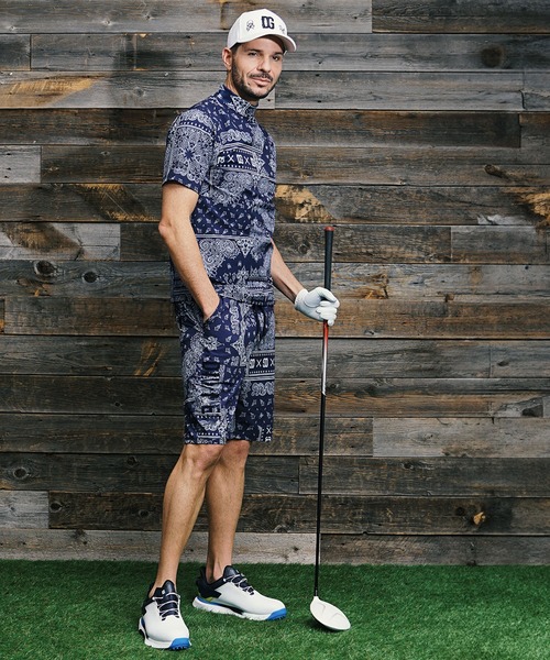 DIVINER GOLF】ペイズリー柄半袖モックネック Tシャツ メンズ 襟付き