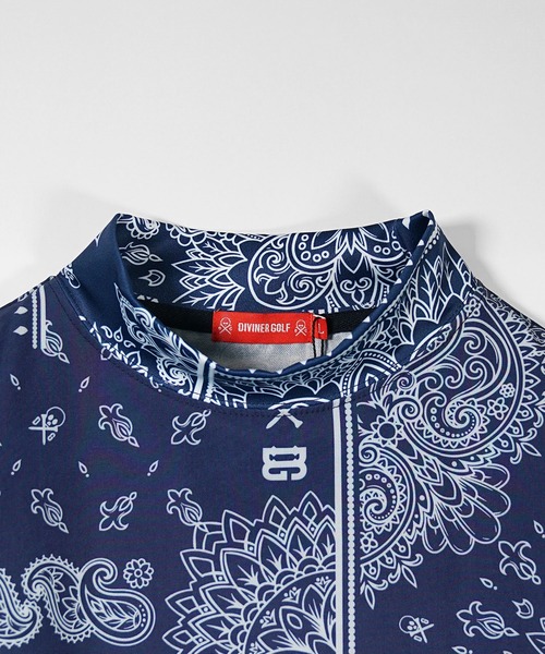 DIVINER GOLF】ペイズリー柄半袖モックネック Tシャツ メンズ 襟