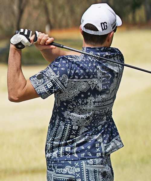 DIVINER GOLF】ペイズリー柄半袖モックネック Tシャツ メンズ 襟付き