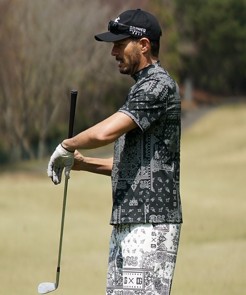 DIVINER GOLF】ペイズリー柄半袖モックネック Tシャツ メンズ 襟付き