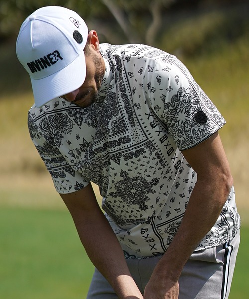 DIVINER GOLF】ペイズリー柄半袖モックネック Tシャツ メンズ 襟付き