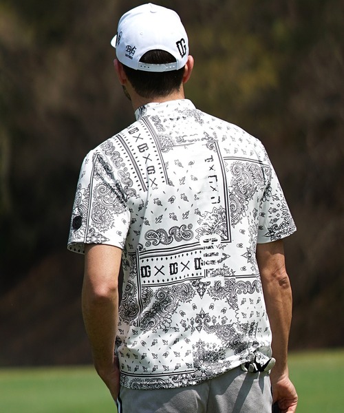 DIVINER GOLF】ペイズリー柄半袖モックネック Tシャツ メンズ 襟付き