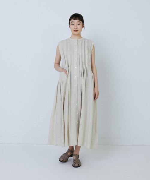 LOISIR(ロワズィール)の「【MTサイズ有り】レーヨンリネンスラブローンノースリーブワンピース(ワンピース・レディース・キナリ/ネイビー・M/MT)」の12枚目の写真