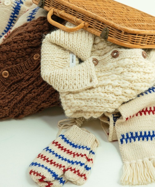 PAR ICI（パーリッシィ）の「【WEB限定】ネパールハンドニット レールマルチボーダー ひも付きミトン（手袋・レディース・オフホワイト・FREE）」の3枚目の写真