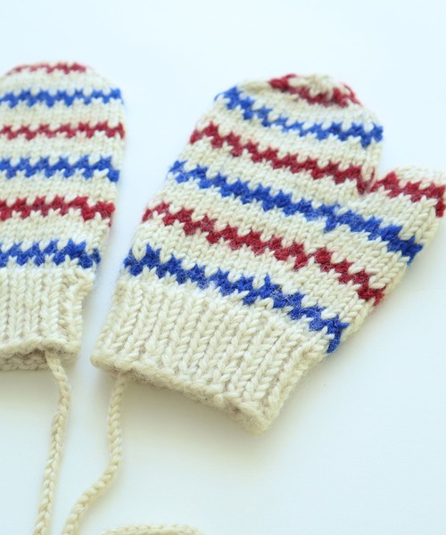PAR ICI（パーリッシィ）の「【WEB限定】ネパールハンドニット レールマルチボーダー ひも付きミトン（手袋・レディース・オフホワイト・FREE）」の14枚目の写真