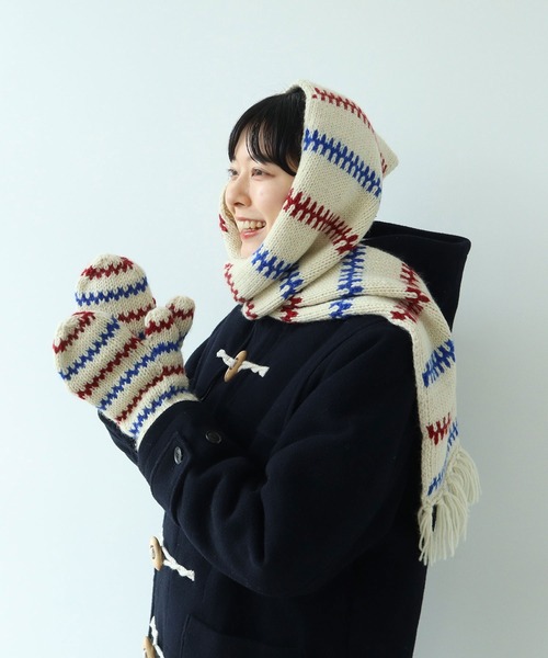 PAR ICI（パーリッシィ）の「【WEB限定】ネパールハンドニット レールマルチボーダー ひも付きミトン（手袋・レディース・オフホワイト・FREE）」の6枚目の写真