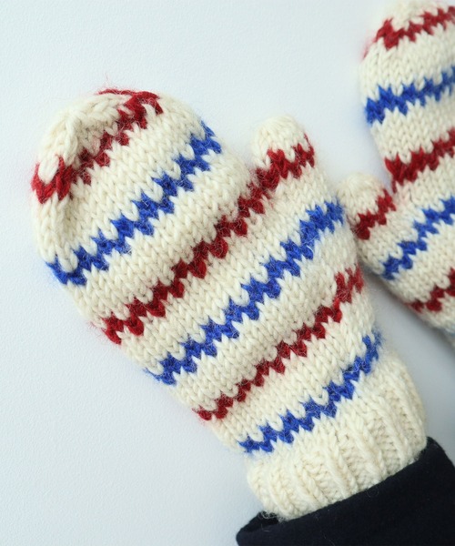 PAR ICI（パーリッシィ）の「【WEB限定】ネパールハンドニット レールマルチボーダー ひも付きミトン（手袋・レディース・オフホワイト・FREE）」の9枚目の写真