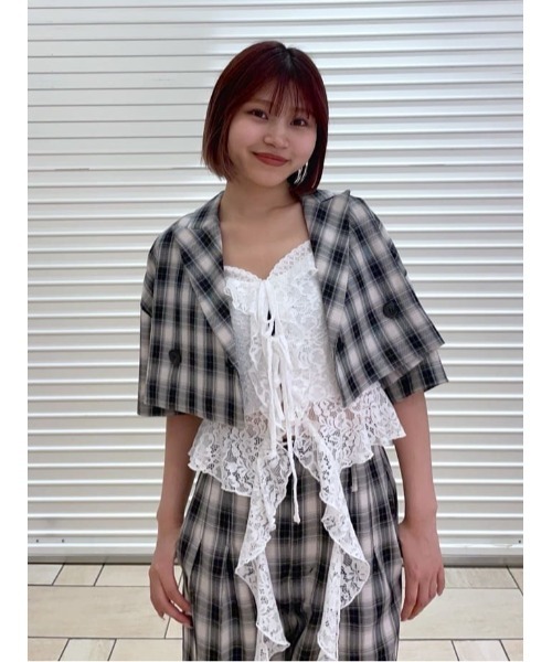 セール】チェッククロップドハーフスリーブジャケット 夏服 半袖