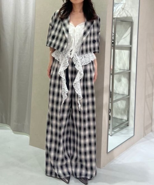 セール】チェッククロップドハーフスリーブジャケット 夏服 半袖
