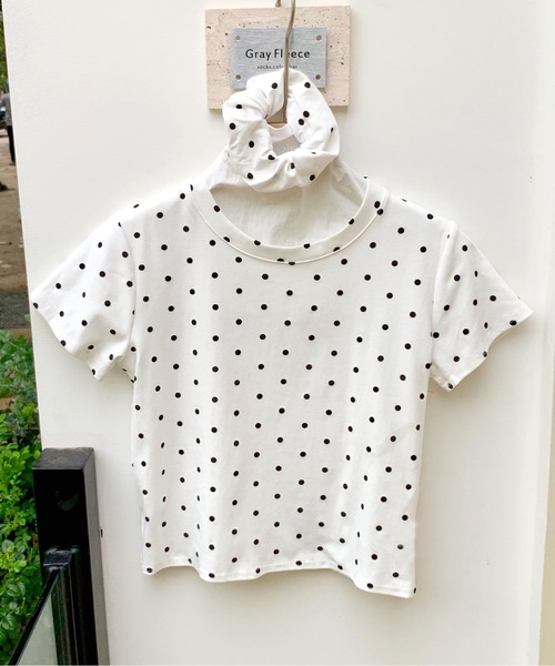 everycoco(エブリーココ)の「ドット柄ショートTシャツ シュシュSET(Tシャツ/カットソー・レディース・ホワイト/ブラック・FREE)」の9枚目の写真