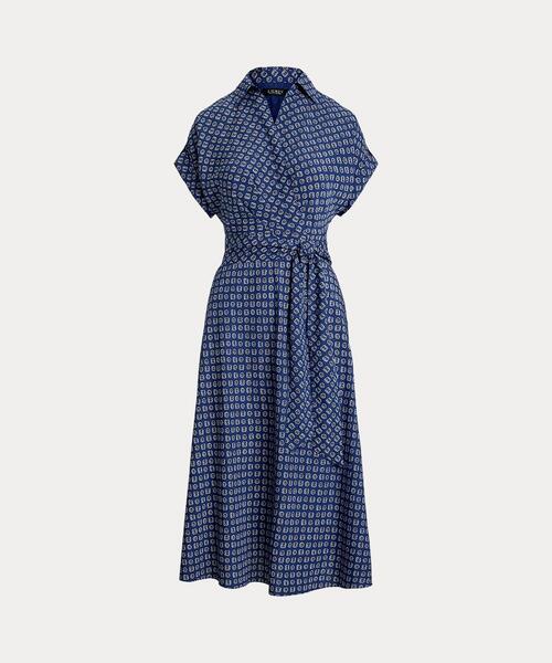 Lauren Ralph Lauren クレープベルト プリントシャツ ドレス セール】 アンカープリント ベルテッド クレープ シャツドレス