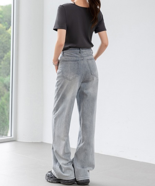 DAY CLOSET(デイ クローゼット)の「【大きいサイズ有】トレンドライクなワイドシルエット。ウォッシュ加工 ハイウエスト センターライン デニムパンツ レディース(デニムパンツ・レディース・ブルー/グレー・S/M/L/XL/2XL)」の9枚目の写真