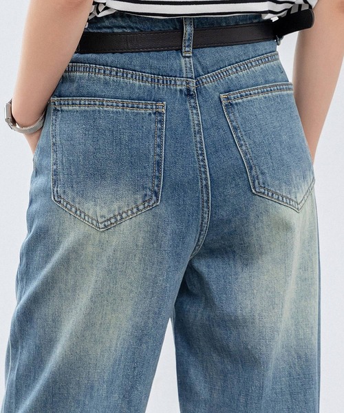 DAY CLOSET(デイ クローゼット)の「【大きいサイズ有】トレンドライクなワイドシルエット。ウォッシュ加工 ハイウエスト センターライン デニムパンツ レディース(デニムパンツ・レディース・ブルー/グレー・S/M/L/XL/2XL)」の14枚目の写真