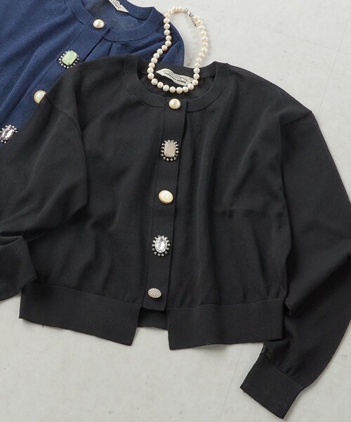 シップス（SHIPS）/TORRAZZO DONNA:〈手洗い可能〉ビジュー シアー カーディガン TORRAZZO DONNA:〈手洗い可能〉ビジュー シアー カーディガン