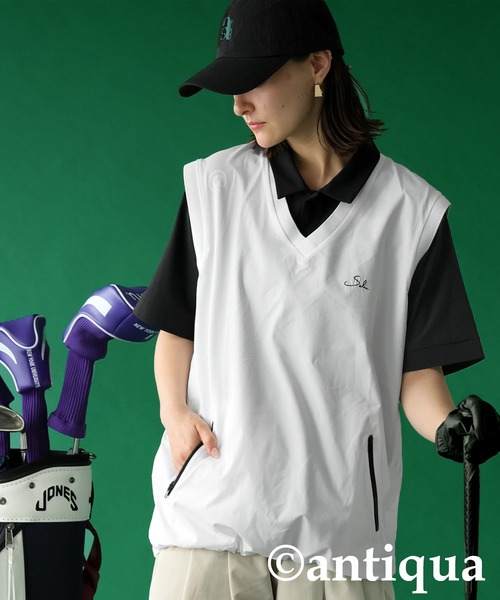 antiqua(アンティカ)の「ロゴ刺繍Vネックベスト(ベスト・レディース・ブラック/ホワイト・ONESIZE)」の3枚目の写真