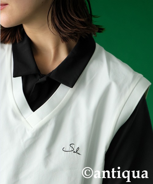 antiqua(アンティカ)の「ロゴ刺繍Vネックベスト(ベスト・レディース・ブラック/ホワイト・ONESIZE)」の5枚目の写真