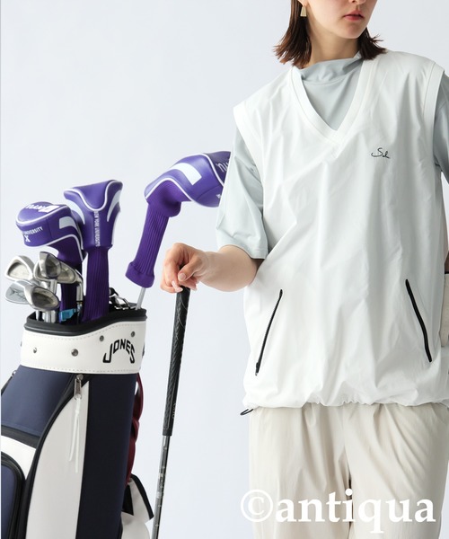 antiqua(アンティカ)の「ロゴ刺繍Vネックベスト(ベスト・レディース・ブラック/ホワイト・ONESIZE)」の6枚目の写真