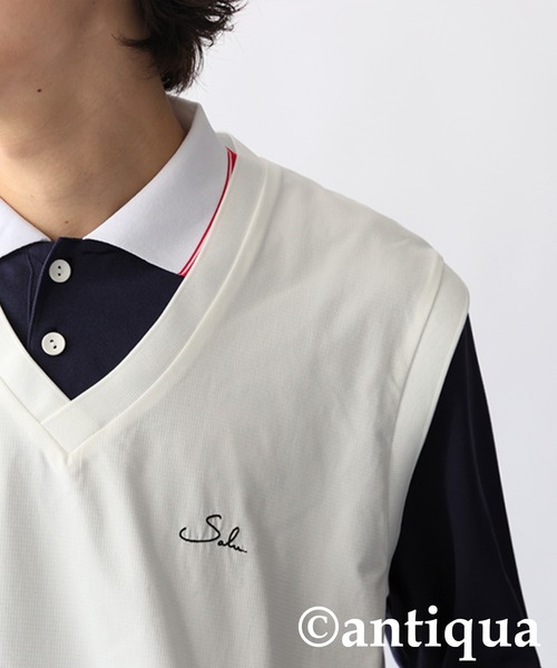 antiqua(アンティカ)の「ロゴ刺繍Vネックベスト(ベスト・レディース・ブラック/ホワイト・ONESIZE)」の10枚目の写真