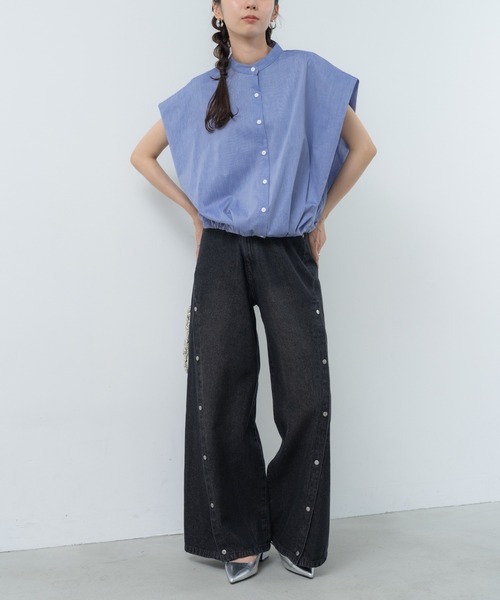 refinedworks（リファインドワークス）の「【refinedworks】旬顔！ドロストフレンチスリーブブラウス（シャツ/ブラウス・レディース・ブルー/ホワイト/ブラック・FREE）」の18枚目の写真