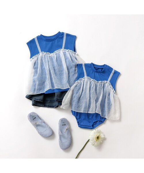 BREEZE（ブリーズ）の「【ジュニア対応】ティアードデニムスカッツ（デニムパンツ・キッズ・ネイビー/ブルー・120/80/110/100/90/140/130）」の4枚目の写真