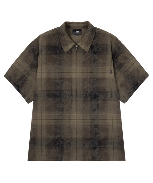 TIE DYE PLAID ZIP SHIRT / HUF 半袖 半袖シャツ シャツ ジップ