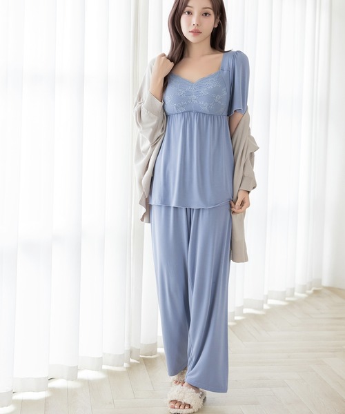 ラクシアスリープ》ナイトブラキャミ半袖フレア&ロングパンツ（ルーム