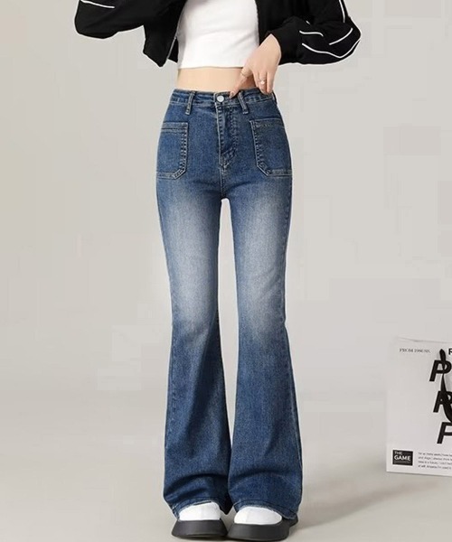 Miniministore(ミニミニストア)の「韓国風セミフレアデニムパンツ レディース(デニムパンツ・レディース・インディゴブルー・L/S/XL/M)」の7枚目の写真