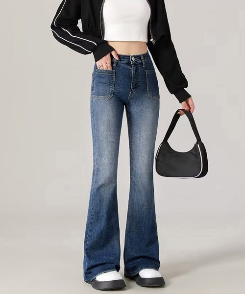 Miniministore(ミニミニストア)の「韓国風セミフレアデニムパンツ レディース(デニムパンツ・レディース・インディゴブルー・L/S/XL/M)」の9枚目の写真