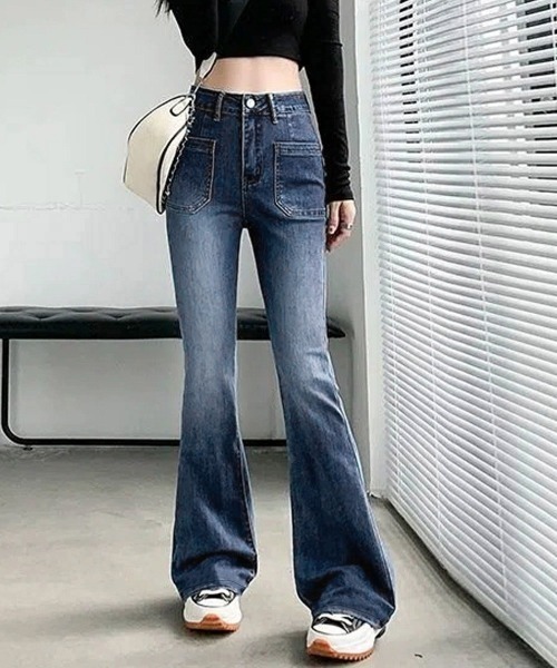Miniministore(ミニミニストア)の「韓国風セミフレアデニムパンツ レディース(デニムパンツ・レディース・インディゴブルー・L/S/XL/M)」の20枚目の写真