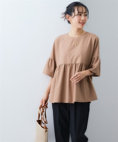7days Life Styling(セブンデイズライフスタイリング)の「【UVカット】ストレッチバックリボンデザインチュニックブラウス(シャツ/ブラウス・レディース・モカ/ネイビー・S/M/L/LL)」の3枚目の写真