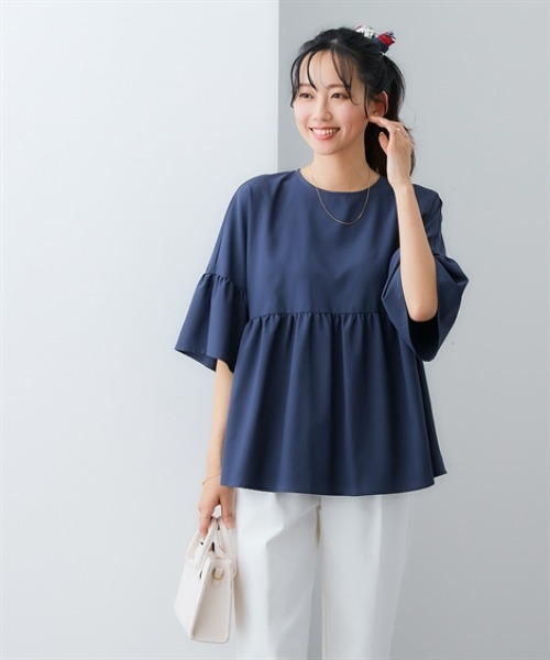 7days Life Styling(セブンデイズライフスタイリング)の「【UVカット】ストレッチバックリボンデザインチュニックブラウス(シャツ/ブラウス・レディース・モカ/ネイビー・S/M/L/LL)」の6枚目の写真