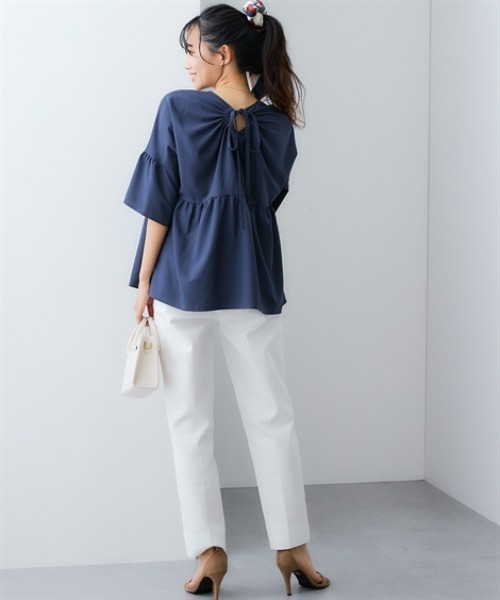 7days Life Styling(セブンデイズライフスタイリング)の「【UVカット】ストレッチバックリボンデザインチュニックブラウス(シャツ/ブラウス・レディース・モカ/ネイビー・S/M/L/LL)」の8枚目の写真